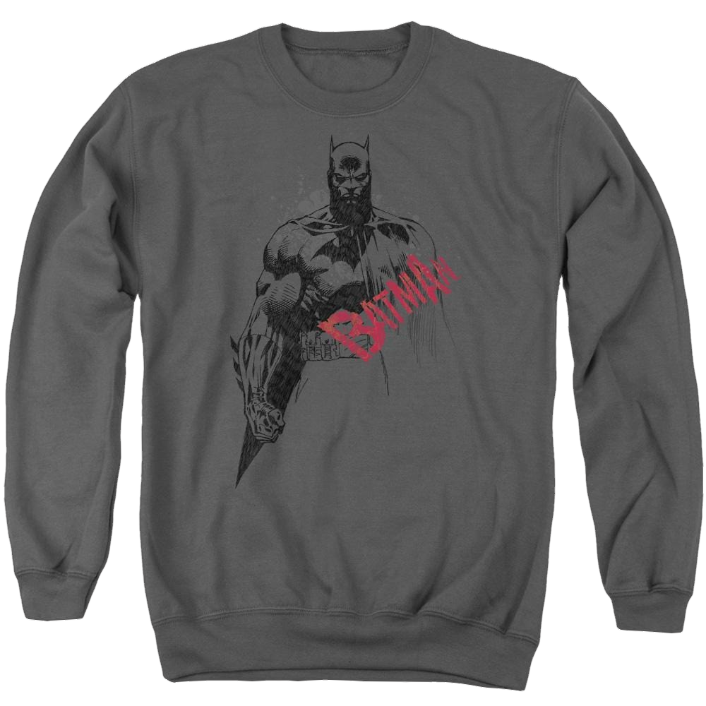 Batman Sketch Bat Red Logo - Men's Crewneck Sweatshirt Men's Crewneck Sweatshirt Batman   