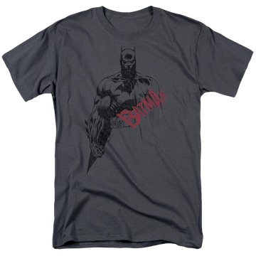 Charcoal men's regular fit t-shirt with Batman Sketch Bat Red Logo graphic