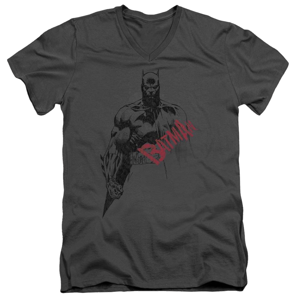 Batman Sketch Bat Red Logo - Men's V-Neck T-Shirt Men's V-Neck T-Shirt Batman   