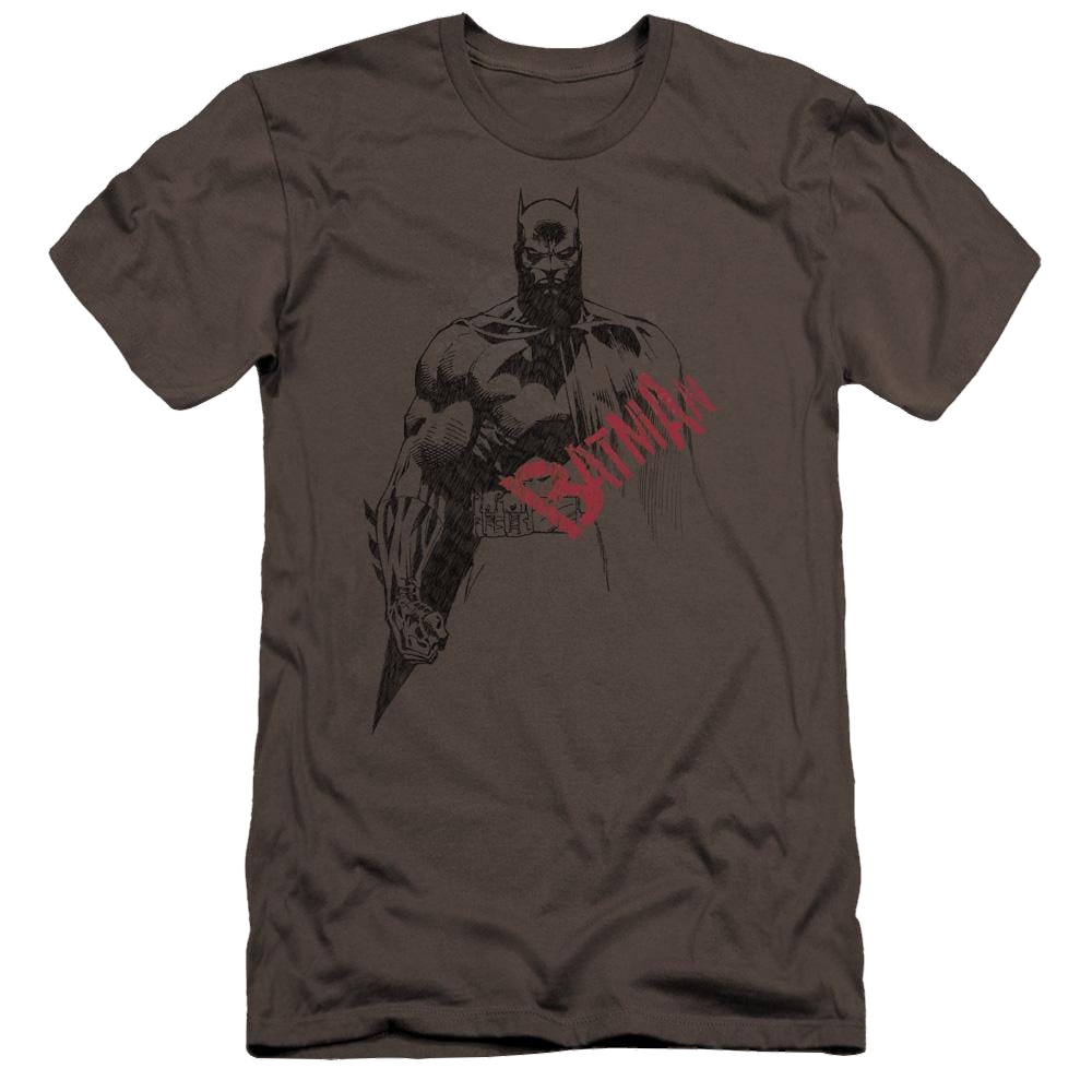 Batman Sketch Bat Red Logo Premium Adult Slim Fit T-Shirt Men's Premium Slim Fit T-Shirt Batman   
