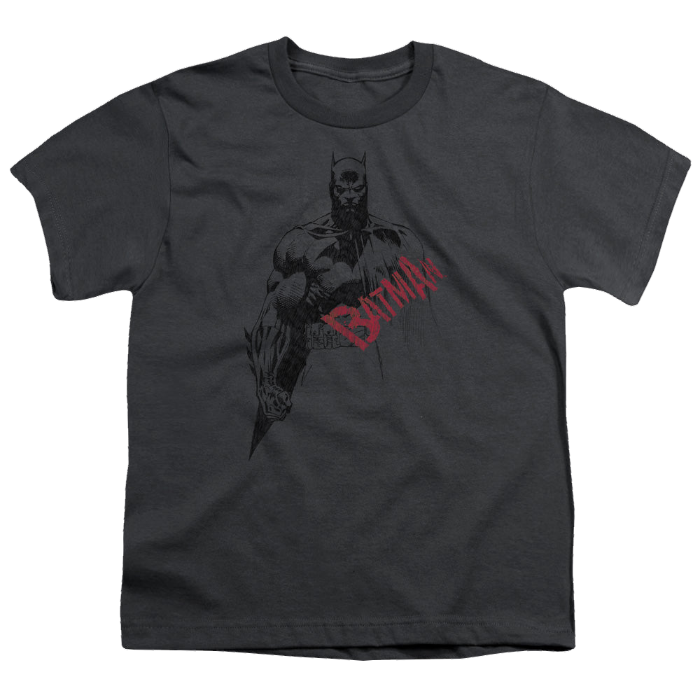 DC Batman Sketch Bat Red Logo - Youth T-Shirt Youth T-Shirt (Ages 8-12) Batman   