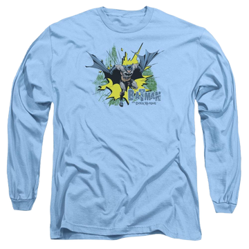 Carolina blue men's long sleeve t-shirt with Batman City Splash graphic