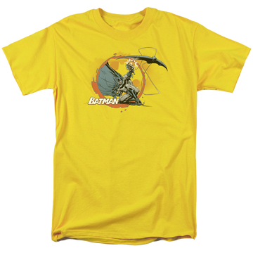 Yellow men's regular fit t-shirt with Batman Batarang Shot graphic