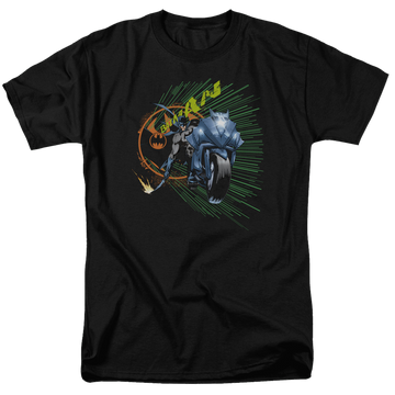 Black men's regular fit t-shirt with Batman Batcycle graphic