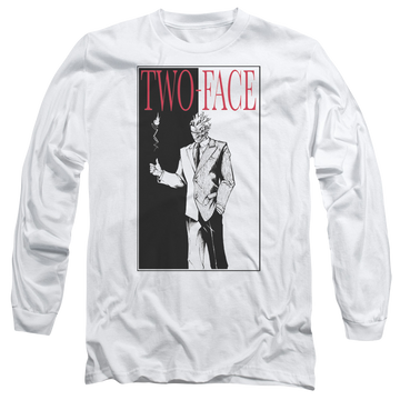 White men's long sleeve t-shirt with Batman Two Face graphic