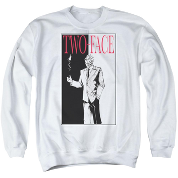 White men's crewneck sweatshirt with Batman Two Face graphic