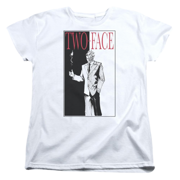 White women's t-shirt with Batman Two Face graphic