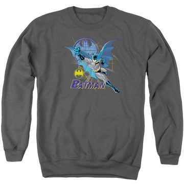 Charcoal men's crewneck sweatshirt with Batman Cape Outstretched graphic