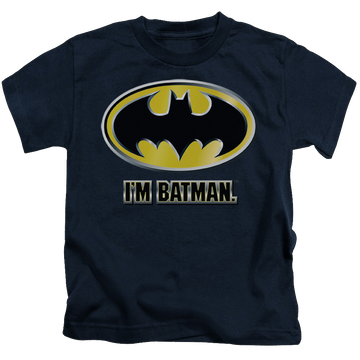 Navy kid's t-shirt for ages 4 to 7 with DC Batman Im Batman graphic