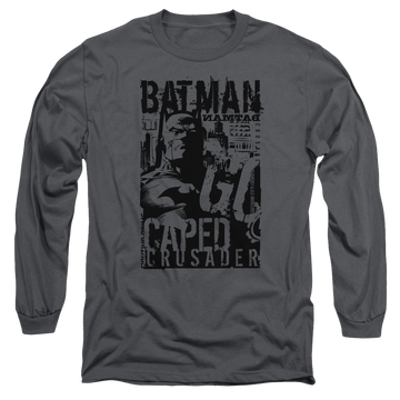 Charcoal men's long sleeve t-shirt with Batman Caped Crusader graphic