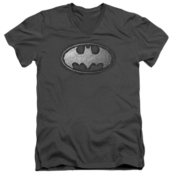Charcoal men's v-neck t-shirt with Batman Duct Tape Logo graphic