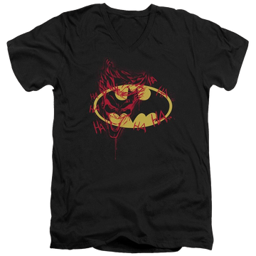 Black men's v-neck t-shirt with Batman Joker Graffiti graphic