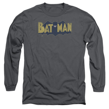 Charcoal men's long sleeve t-shirt with Batman Vintage Logo Splatter graphic