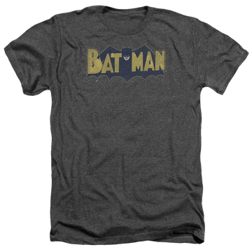 Charcoal men's heather t-shirt with Batman Vintage Logo Splatter graphic