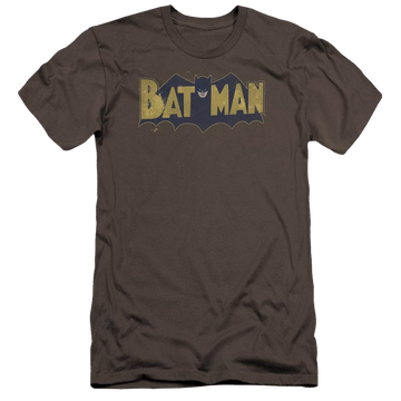 Charcoal men's premium slim fit t-shirt with Batman Vintage Logo Splatter graphic