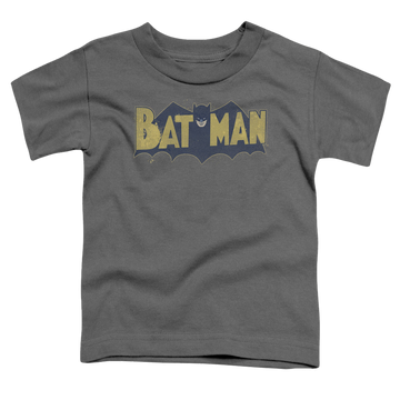 Charcoal toddler t-shirt with DC Batman Vintage Logo Splatter graphic