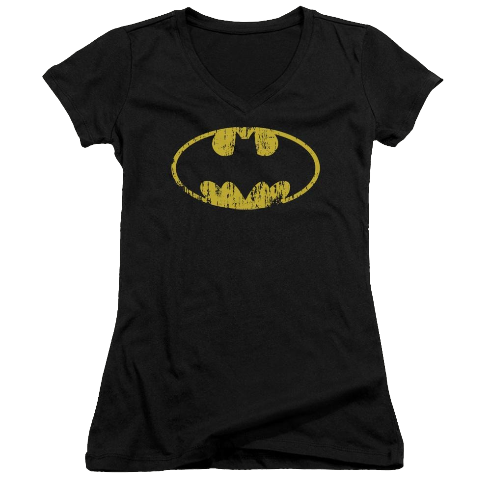 Batman Classic Logo Distressed - Juniors V-Neck T-Shirt Juniors V-Neck T-Shirt Batman   