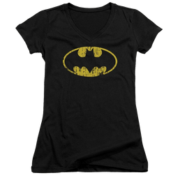Batman Classic Logo Distressed - Juniors V-Neck T-Shirt Juniors V-Neck T-Shirt Batman   