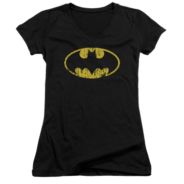 Batman Classic Logo Distressed - Juniors V-Neck T-Shirt Juniors V-Neck T-Shirt Batman   