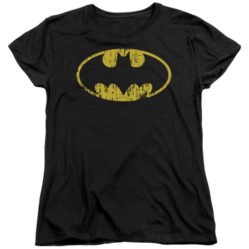 Black women's t-shirt with Batman Classic Logo Distressed graphic