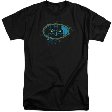 Black men's tall fit t-shirt with Batman Eyes In The Darkness graphic