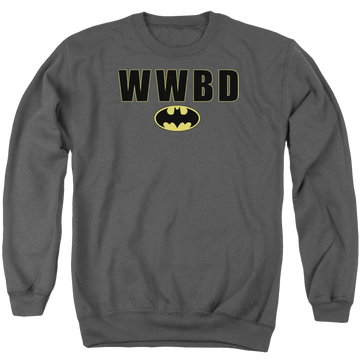 Charcoal men's crewneck sweatshirt with Batman Wwbd Logo graphic