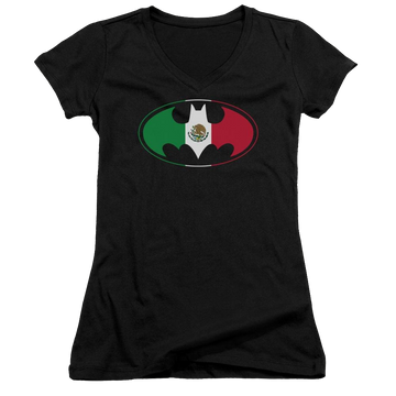 Batman Mexican Flag Shield - Juniors V-Neck T-Shirt Juniors V-Neck T-Shirt Batman   