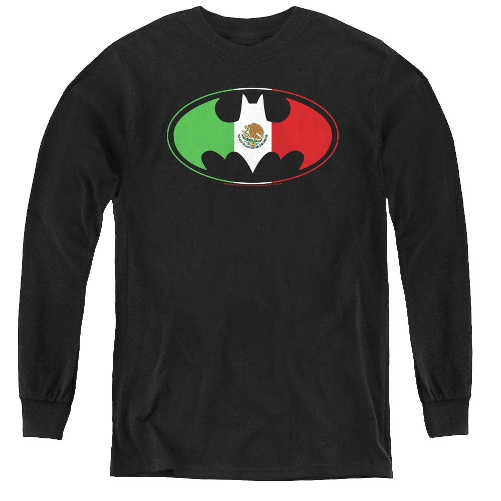 Dc Batman Mexican Flag Shield - Youth Long Sleeve T-Shirt Youth Long Sleeve T-Shirt Batman   