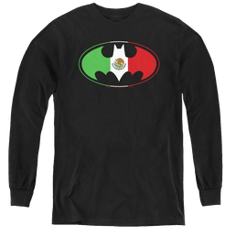 Dc Batman Mexican Flag Shield - Youth Long Sleeve T-Shirt Youth Long Sleeve T-Shirt Batman   