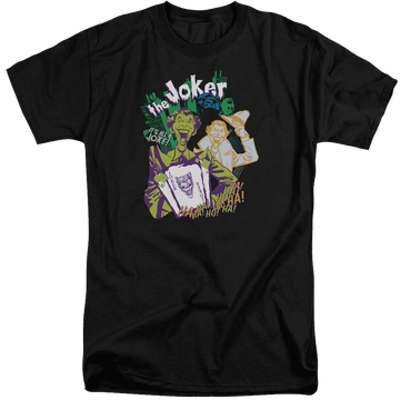 Black men's tall fit t-shirt with Batman Its All A Joke graphic