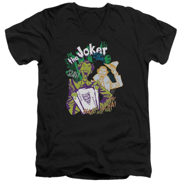 Black men's v-neck t-shirt with Batman Its All A Joke graphic