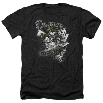 Charcoal men's heather t-shirt with Batman Its All A Joke graphic