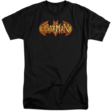 Black men's tall fit t-shirt with Batman Fiery Shield graphic