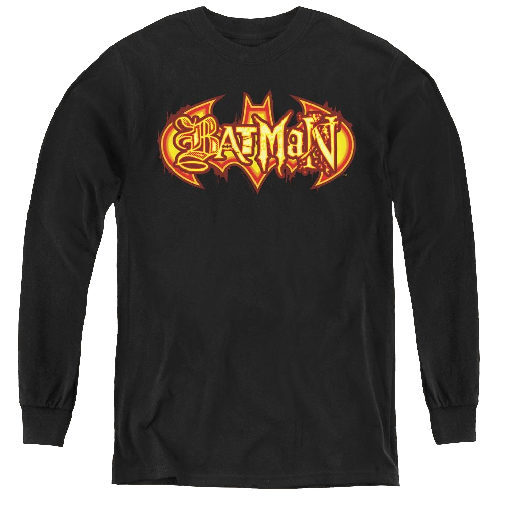Dc Batman Fiery Shield - Youth Long Sleeve T-Shirt Youth Long Sleeve T-Shirt Batman   
