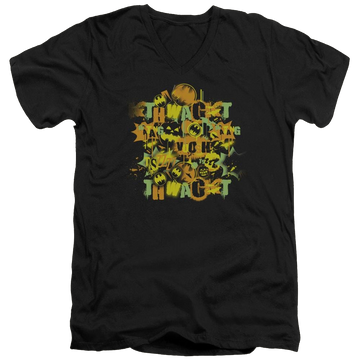 Black men's v-neck t-shirt with Batman Halloween Knight Sounds graphic
