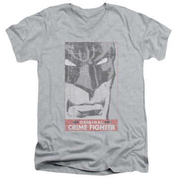 Athletic heather men's v-neck t-shirt with Batman Orginal Crime Fighter graphic