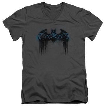 Charcoal men's v-neck t-shirt with Batman Run Away graphic