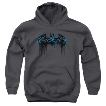 Charcoal youth hoodie for ages 8 to 12 with DC Batman Run Away graphic