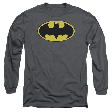 Charcoal men's long sleeve t-shirt with Batman Classic Bat Logo graphic