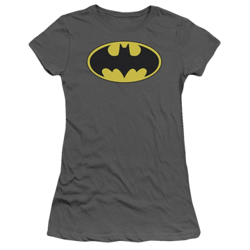 Charcoal juniors t-shirt with Batman Classic Bat Logo graphic