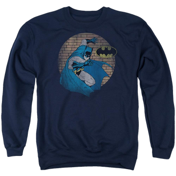 Navy men's crewneck sweatshirt with Batman In The Spotlight graphic