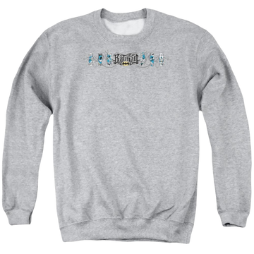 Athletic heather men's crewneck sweatshirt with Batman Skateboard Bats graphic