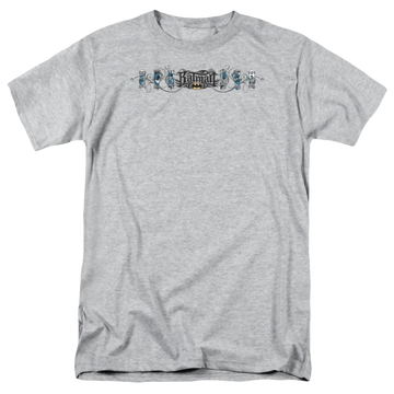 Athletic heather men's regular fit t-shirt with Batman Skateboard Bats graphic