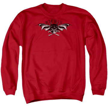 Red men's crewneck sweatshirt with Batman Wings Of Wrath graphic
