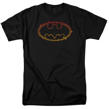 Black men's regular fit t-shirt with Batman Flame Outlined Logo graphic