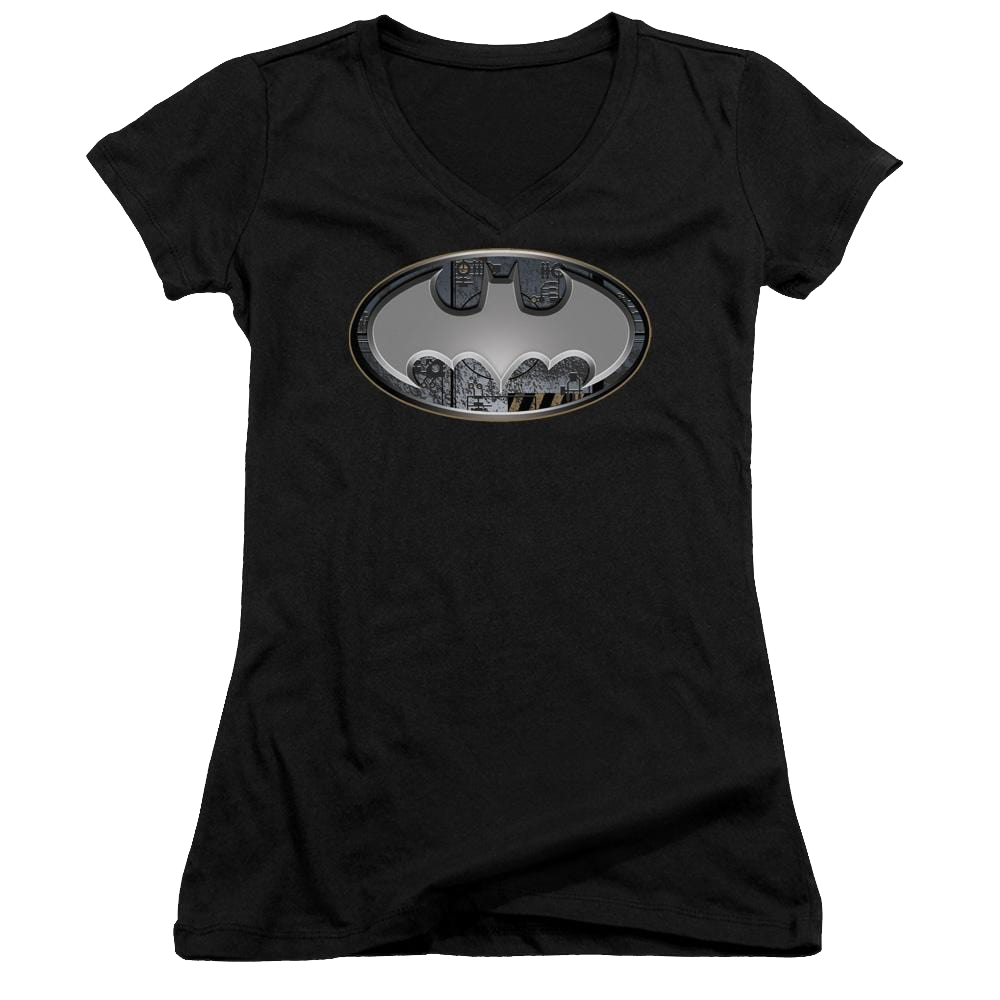 Batman Steel Wall Shield - Juniors V-Neck T-Shirt Juniors V-Neck T-Shirt Batman   