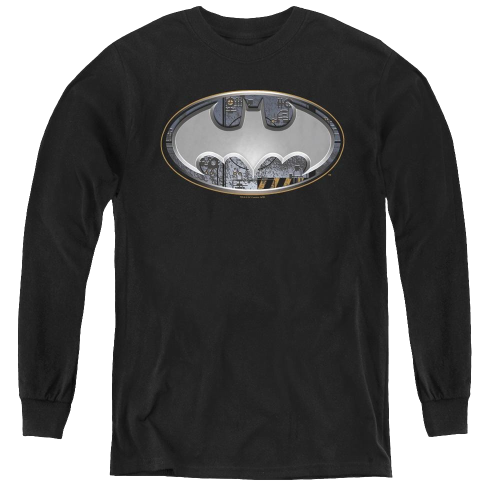 Dc Batman Steel Wall Shield - Youth Long Sleeve T-Shirt Youth Long Sleeve T-Shirt Batman   