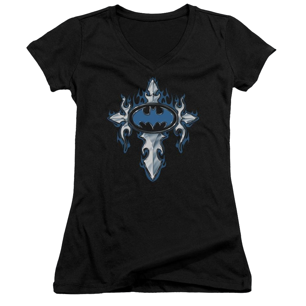 Batman Gothic Steel Logo - Juniors V-Neck T-Shirt Juniors V-Neck T-Shirt Batman   