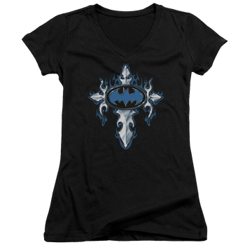 Batman Gothic Steel Logo - Juniors V-Neck T-Shirt Juniors V-Neck T-Shirt Batman   