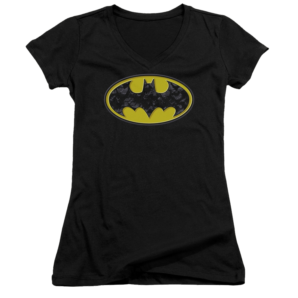Batman Bats In Logo - Juniors V-Neck T-Shirt Juniors V-Neck T-Shirt Batman   